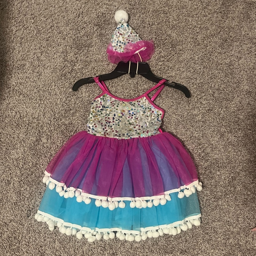 Colorful Sequin Kids Dance Costume with Hat